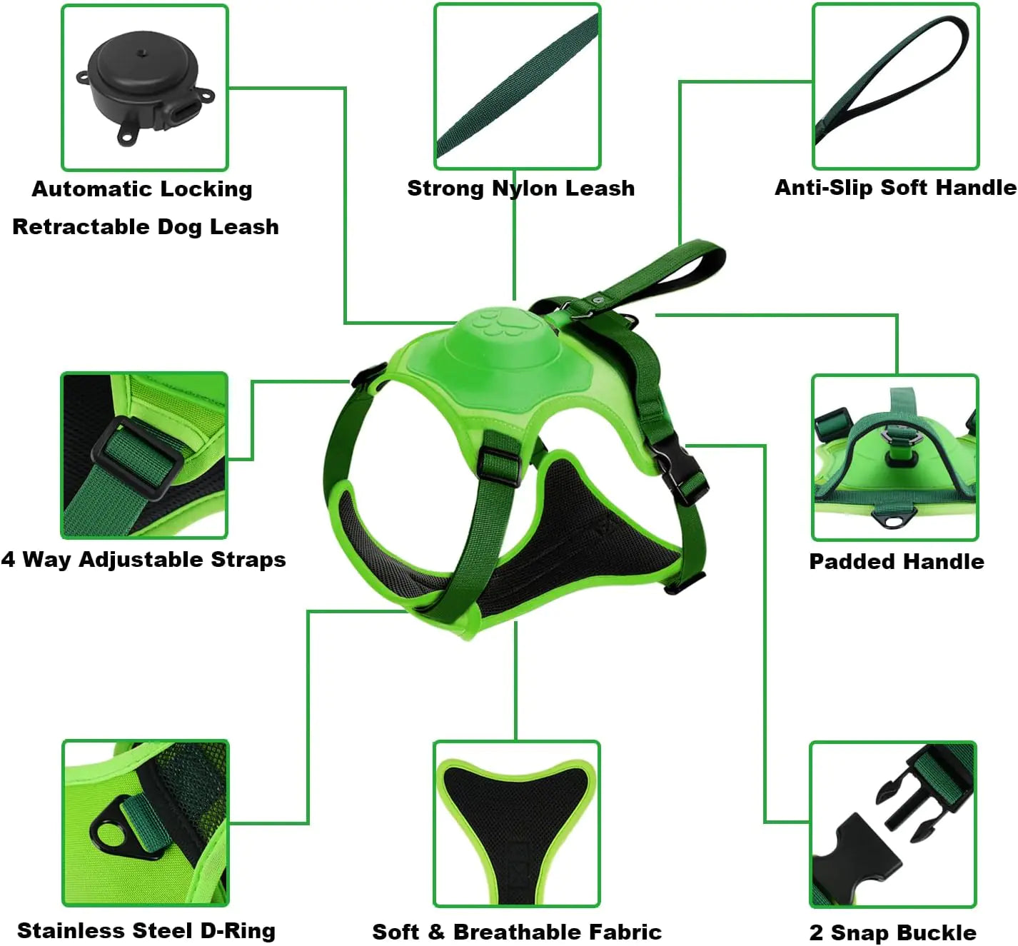 Dog Harness Retractable Leash Combo